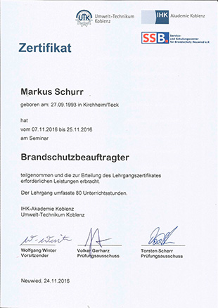 Zertifikat - Brandschutzbeauftragter