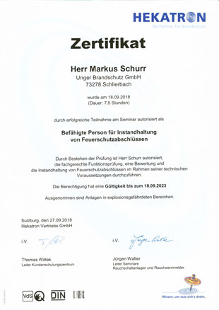 Zertifikat - Kabelschottung
