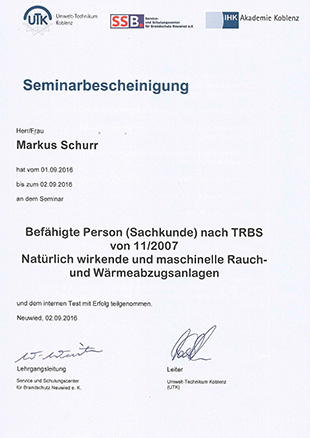 Zertifikat - Kabelschottung