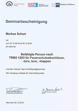 Zertifikat - Kabelschottung